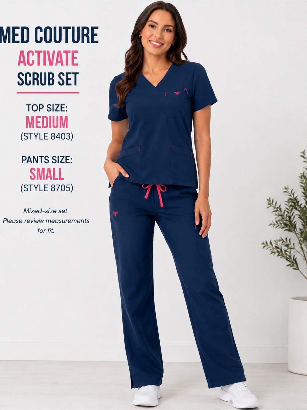 Med Couture Activate Scrub Set Teal Blue Pink Top M Pants S